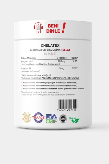 Chelatex Magnezyum Bisglisinat Şelat 60 Tablet - Görsel 3